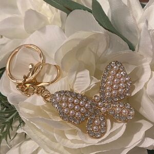 Gold and Pearl Butterfly Keychain